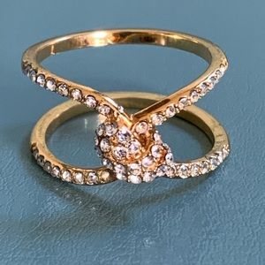 KSNY Gold-tone Pave Crystal Knot Ring